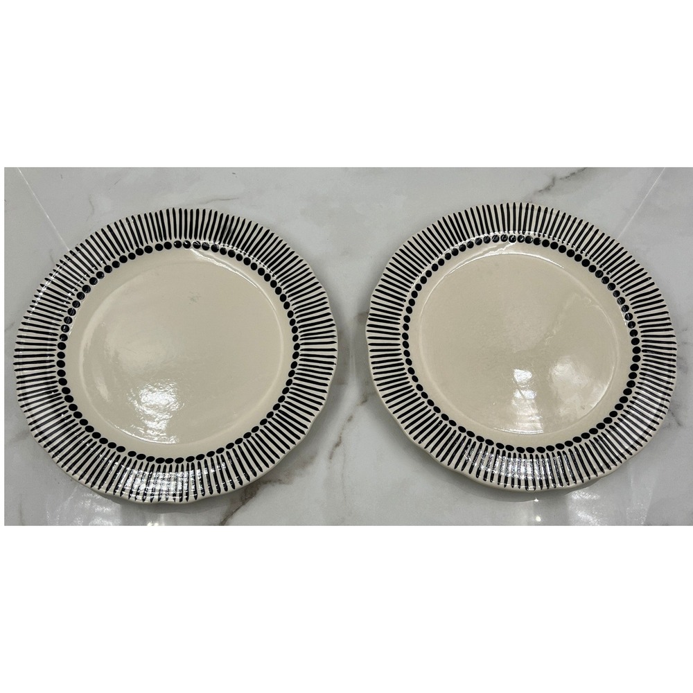 M. Bagwell Mix & Match Dinner Plates Set of 2 Black White Scalloped 11 Inch